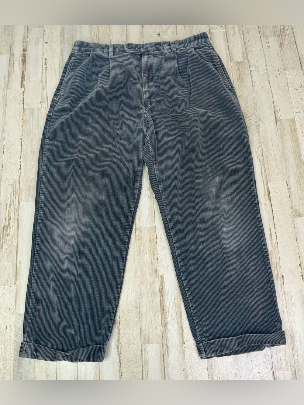 Natural Issue Mens 36x28 Wide Leg Corduroy Cuffed Pants Gray Pleated